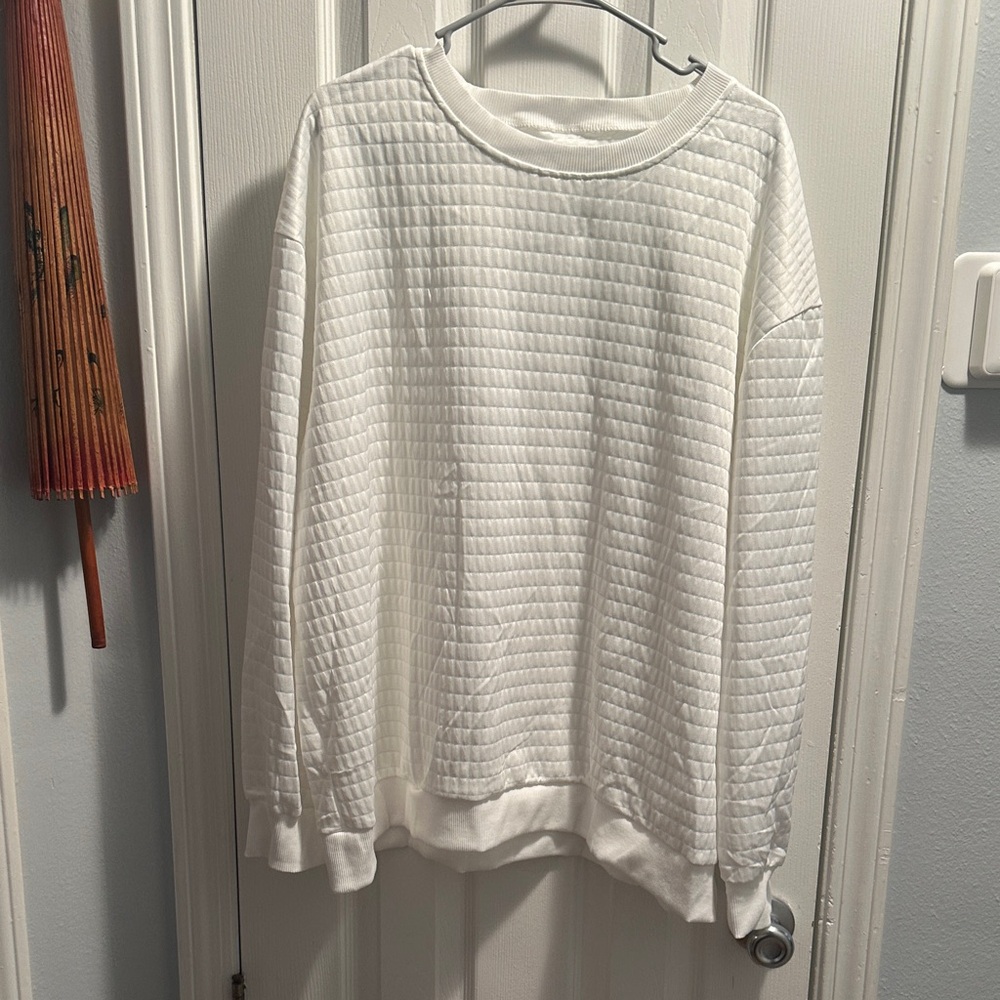 SHEIN Ivory Textured Crew Neck Sweatshirt